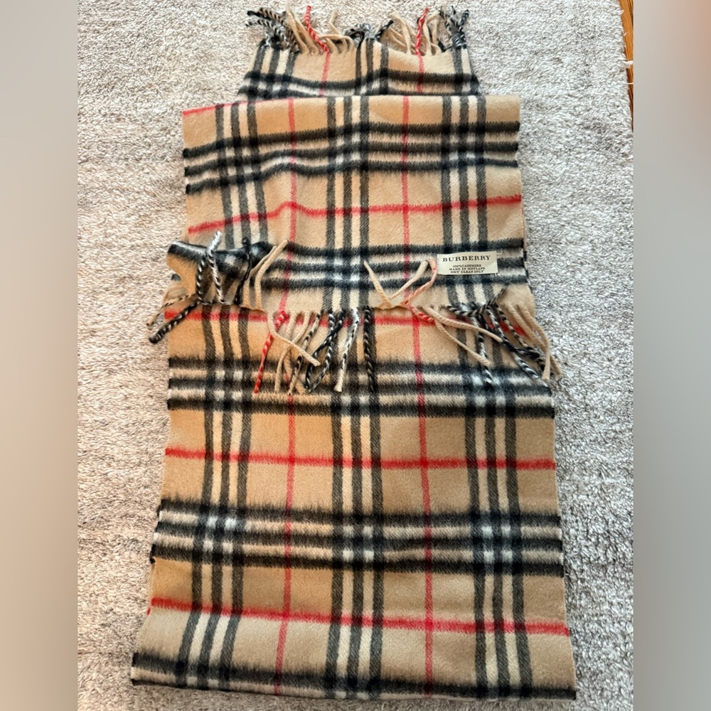 Burberry Beige and Red Plaid Scarf